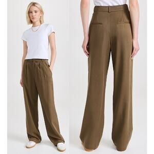 NEW Reformation Mason Pants Pleated Straight Leg Relaxed Woodland Women's Size 0
